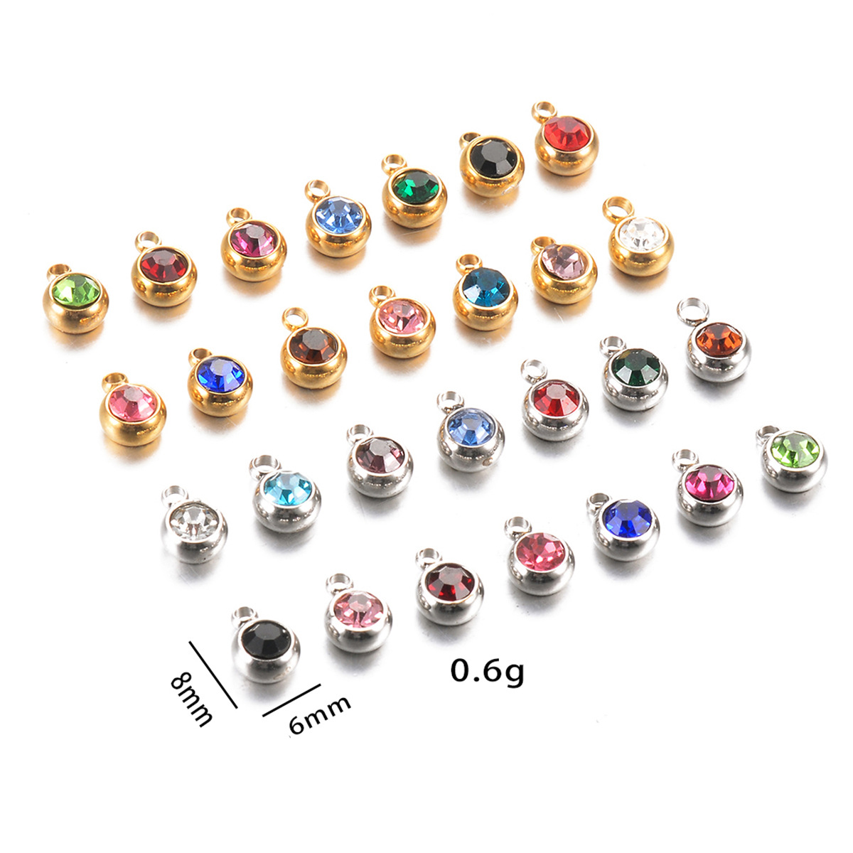 Pendant Jewelry Making Type 5 PCS/Package Stainless Steel Birthstone Round Pendant