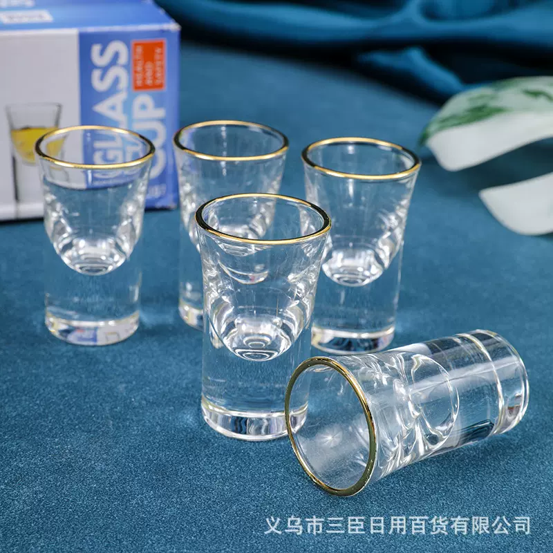 J07金边小酒杯 新款创意家用玻璃白酒杯子弹杯茅台杯一口杯批发