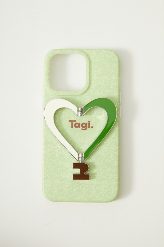 Tagi.《让人开心》金属支架皮质爱心手机壳适用于iPhone|undefined