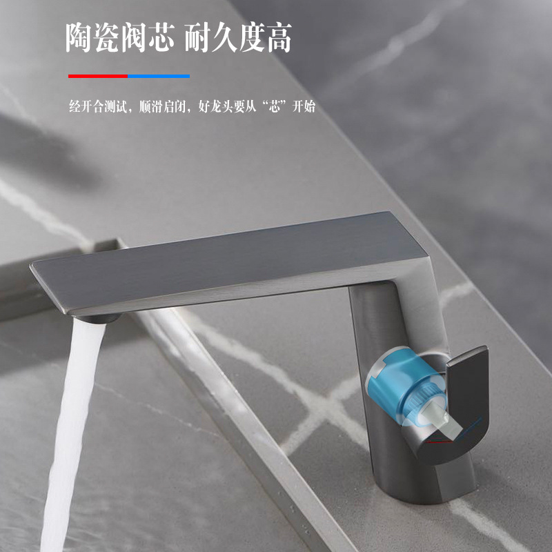 Uno por uno baño gabinete de cobre trefilado pistola gris cuenca grifo luz lujo estilo undercounter Cuenca del grifo caliente y fría