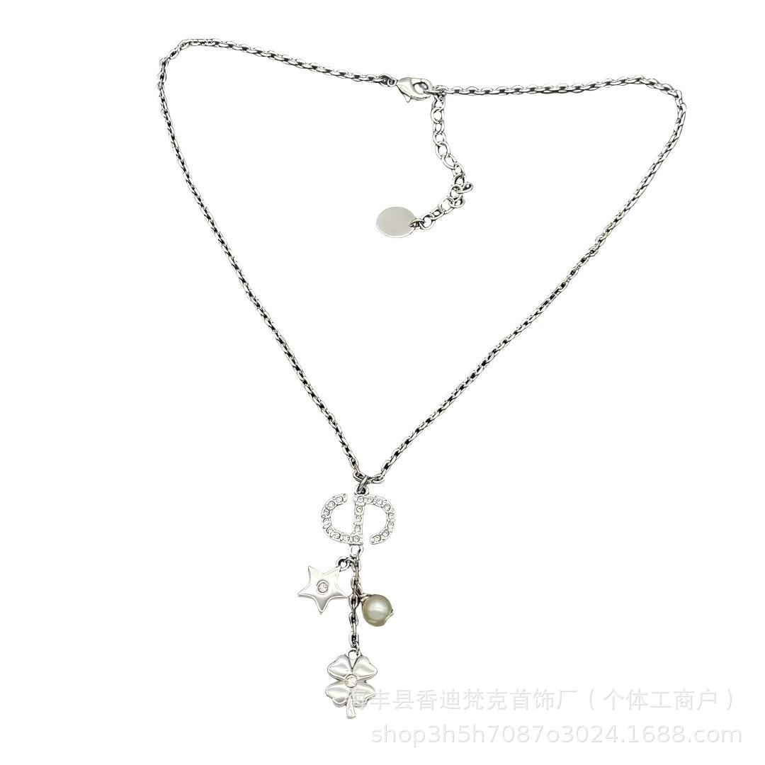 厂家直销D家珍珠蝴蝶结星星项链CD字母猪鼻子锁骨链批发跨境专供