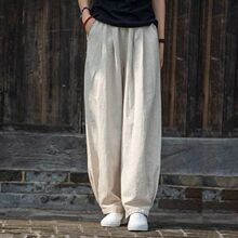 居士裤女2025新中式文艺复古棉麻灯笼裤砂洗宽松佛系打坐禅裤休闲