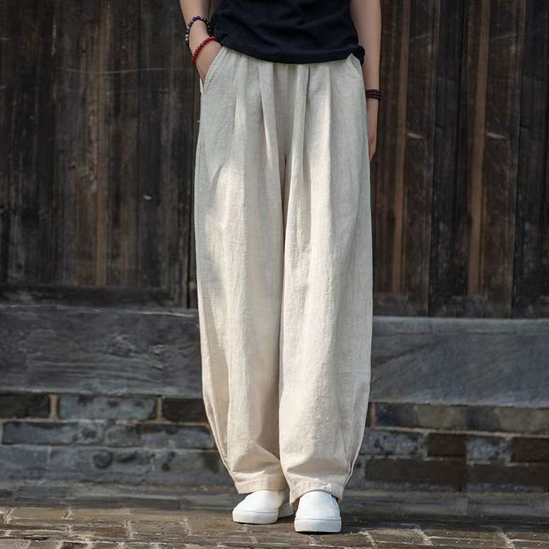 居士裤女2025新中式文艺复古棉麻灯笼裤砂洗宽松佛系打坐禅裤休闲