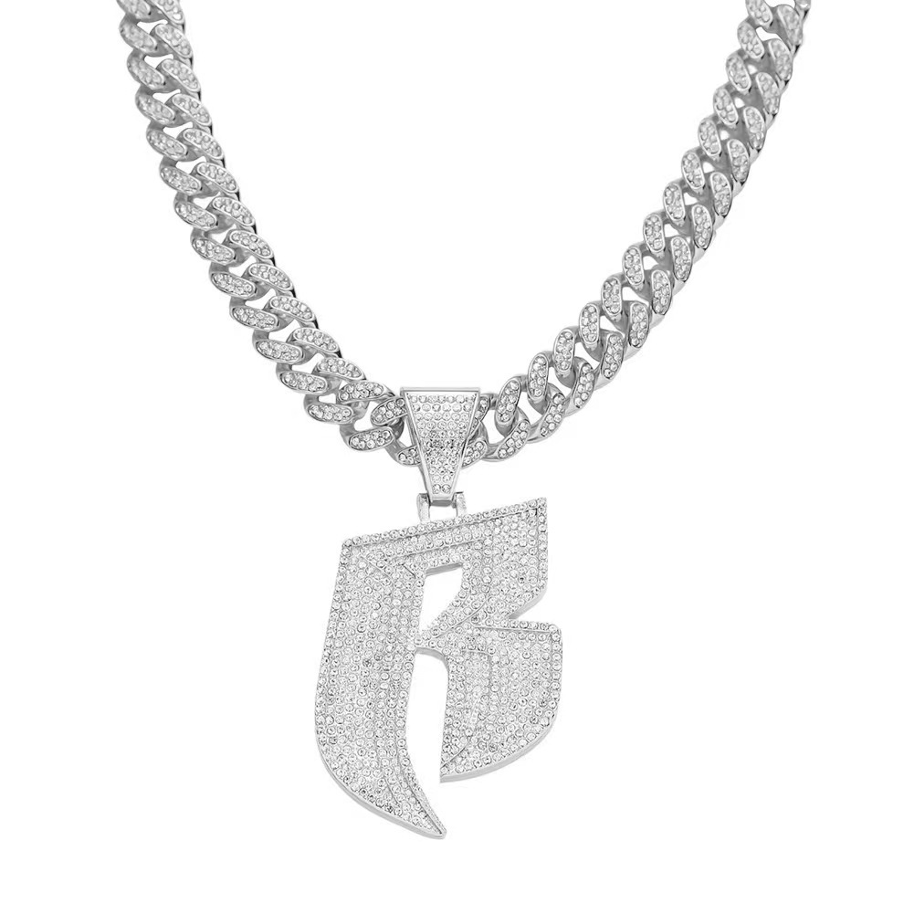 Unique hip-hop style letter B with niche design, full diamond alloy watch buckle, Cuban chain_voghion.com