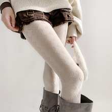 白色连裤袜女秋冬保暖纯色波浪提花百搭显瘦外穿打底裤保暖显瘦