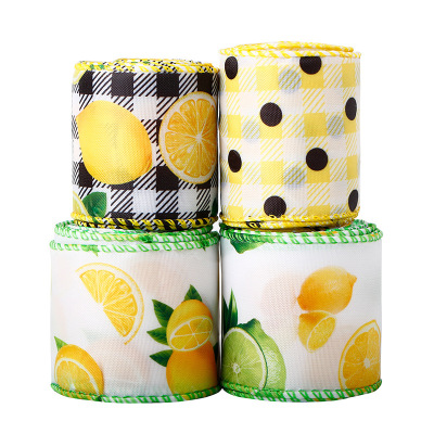 【厂家直销】美丝达ribbon铁丝边仿麻丝带印刷橙子夏日主题装饰带