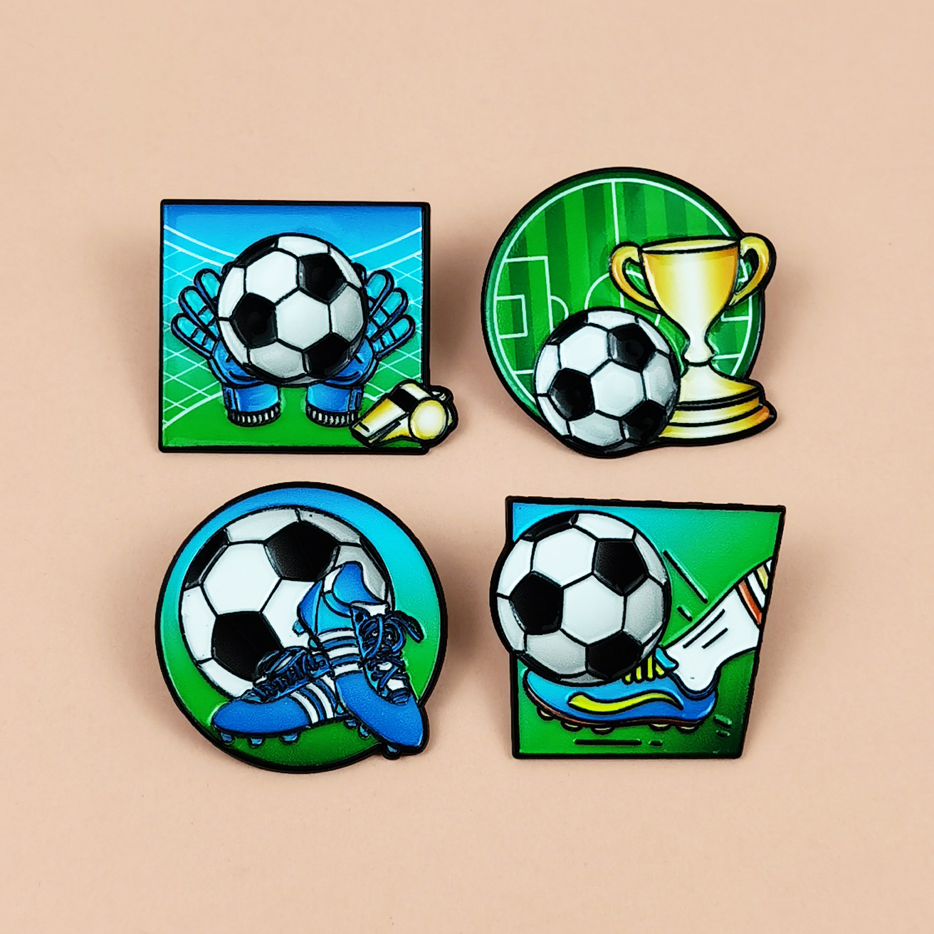 Broches de fútbol creativo de la Copa del Mundo eventos deportivos recuerdos accesorios mochilas personales insignia metálica al por mayor