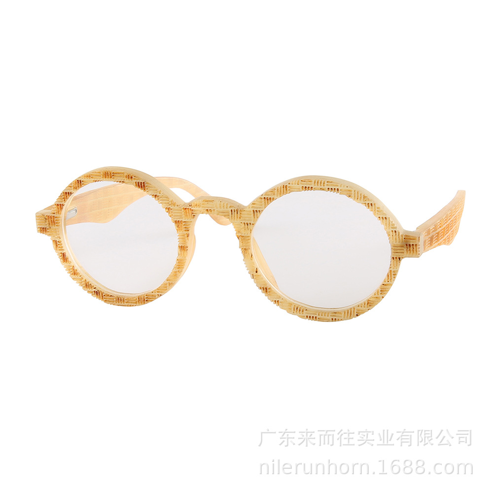 椭圆形激光雕刻碎花图案透明黄果冻色牛角框太阳镜墨镜眼镜架女士