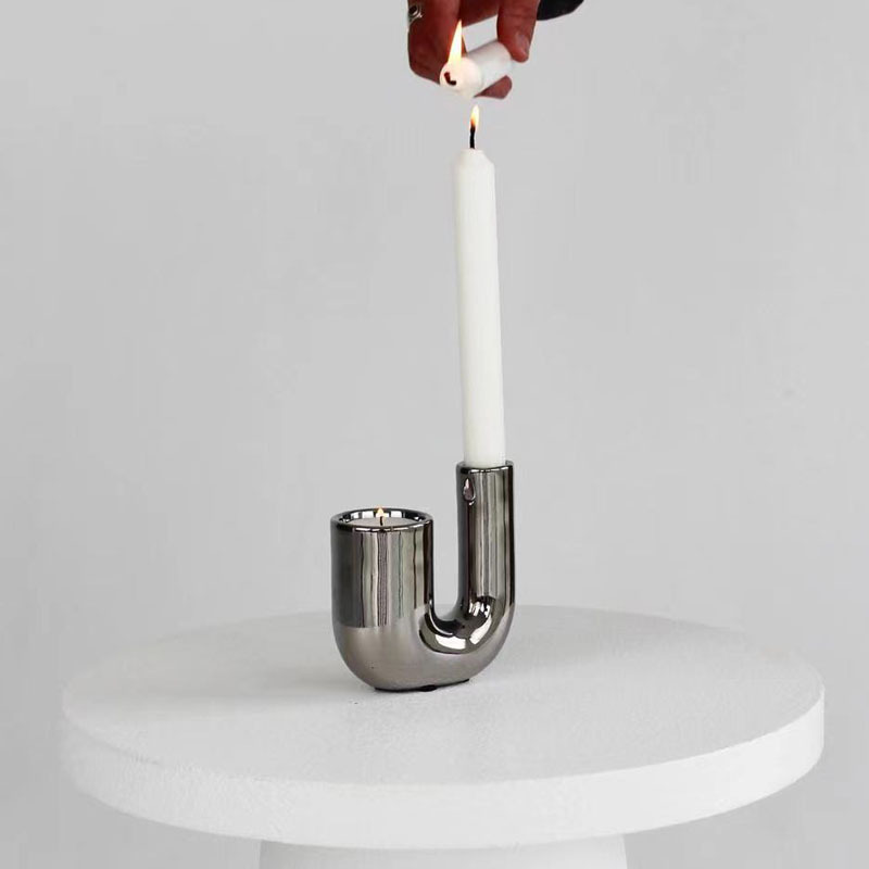 Moderno minimalista plateado cerámica mesa artesanía decoración de escritorio inswind hogar decoración suave vela