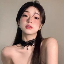 黑色项圈女颈带禁欲系蕾丝万圣节配饰化妆脖子饰品锁骨链choker