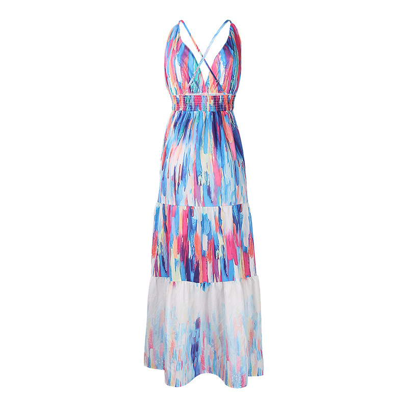 Hit Color Open Back Maxi Sling Dress Trendy Women's Apparel Wholesale