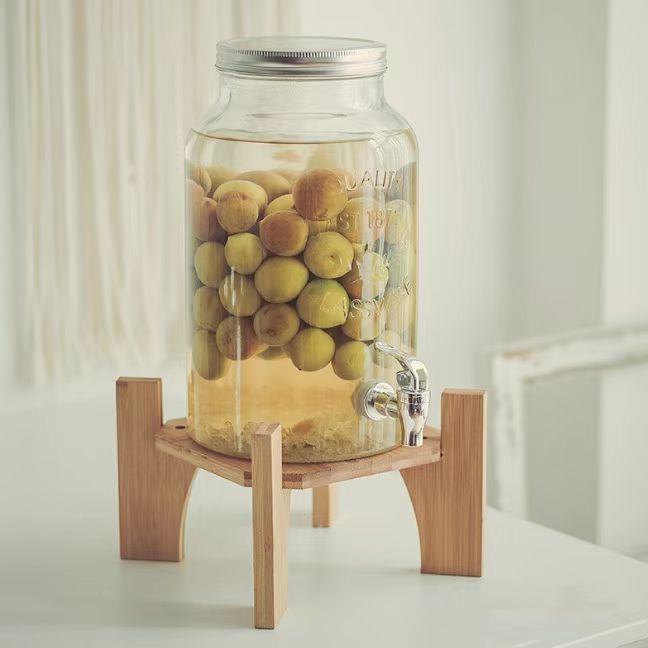 Venta al por mayor botella de vino tapa de bambú base redonda botella de vidrio base cuadrada artesanía decoración florero titular tanque de peces