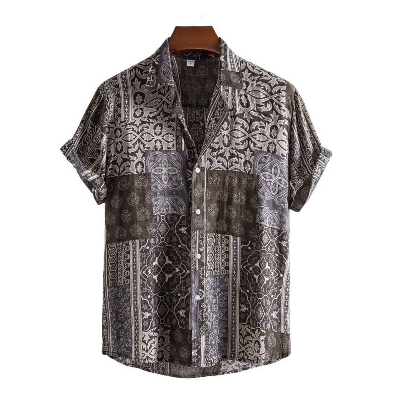 Cross-Border Men 2024 Verano nuevo deseo AliExpress Amazon Tamaño europeo floral camisa floral casual de manga corta para hombre