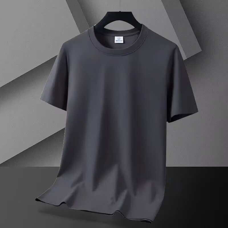 モーダル夏半袖 Tシャツメンズラウンドネックアイスシルク無地ハイエンドアイスフィールスリムシルケットコットン半袖ボトリングシャツ|undefined