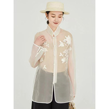 「时里」2025春夏立领欧根纱刺绣真丝中式衬衫女薄款开衫 S2518