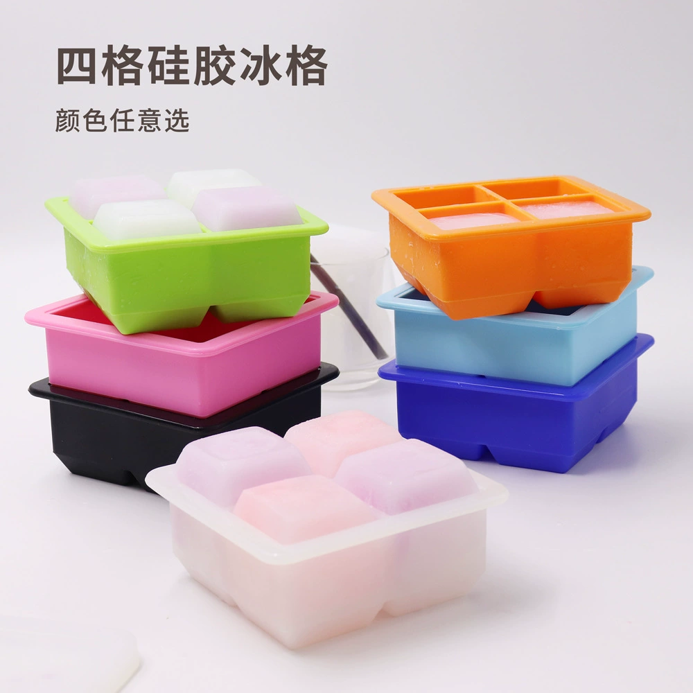 Пищевой силикон 4 сетки Кубик льда Коробка для льда с крышкой Большой кубик льда Форма для морозильной камеры Коробка для детского питания Дополнительная коробка