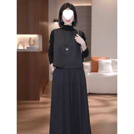 2025秋冬氛围感穿搭马甲打底衫+阔腿裤三件套时尚女纯色灰色套装