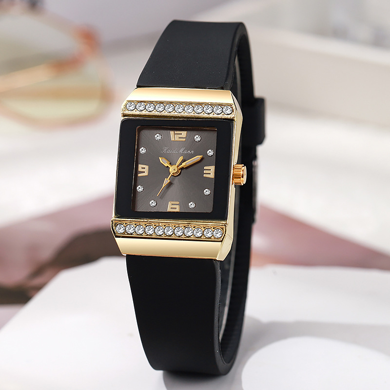 Women's Silicone Strap Watch with Diamonds, Small Square Gold, Light Luxury, Fashionable and Exquisite, Factory Wholesale, Cross-Border Hot Sale