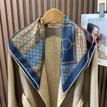 四宫格马具马鞍真丝羊毛围巾女秋冬保暖丝羊毛70方巾批发工厂直销