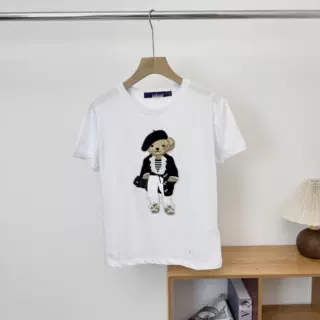 RL/高品质26年新款小熊春夏款重工刺绣贴片常规卡通纯棉T恤短袖休