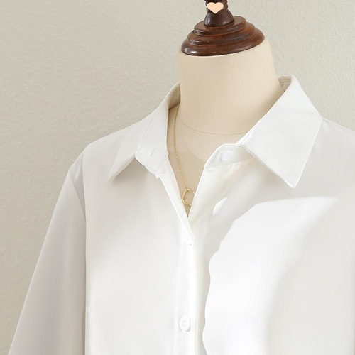 Temperament professional white lapel shirt for women's spring lantern sleeves all-match commuting design Western-style shirt