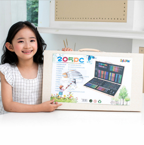 Children's Day 180-pc Wooden Box Set, Brush Set, Watercolor Pens, Gift Box Art Supplies Office Crayons Oil Pastels