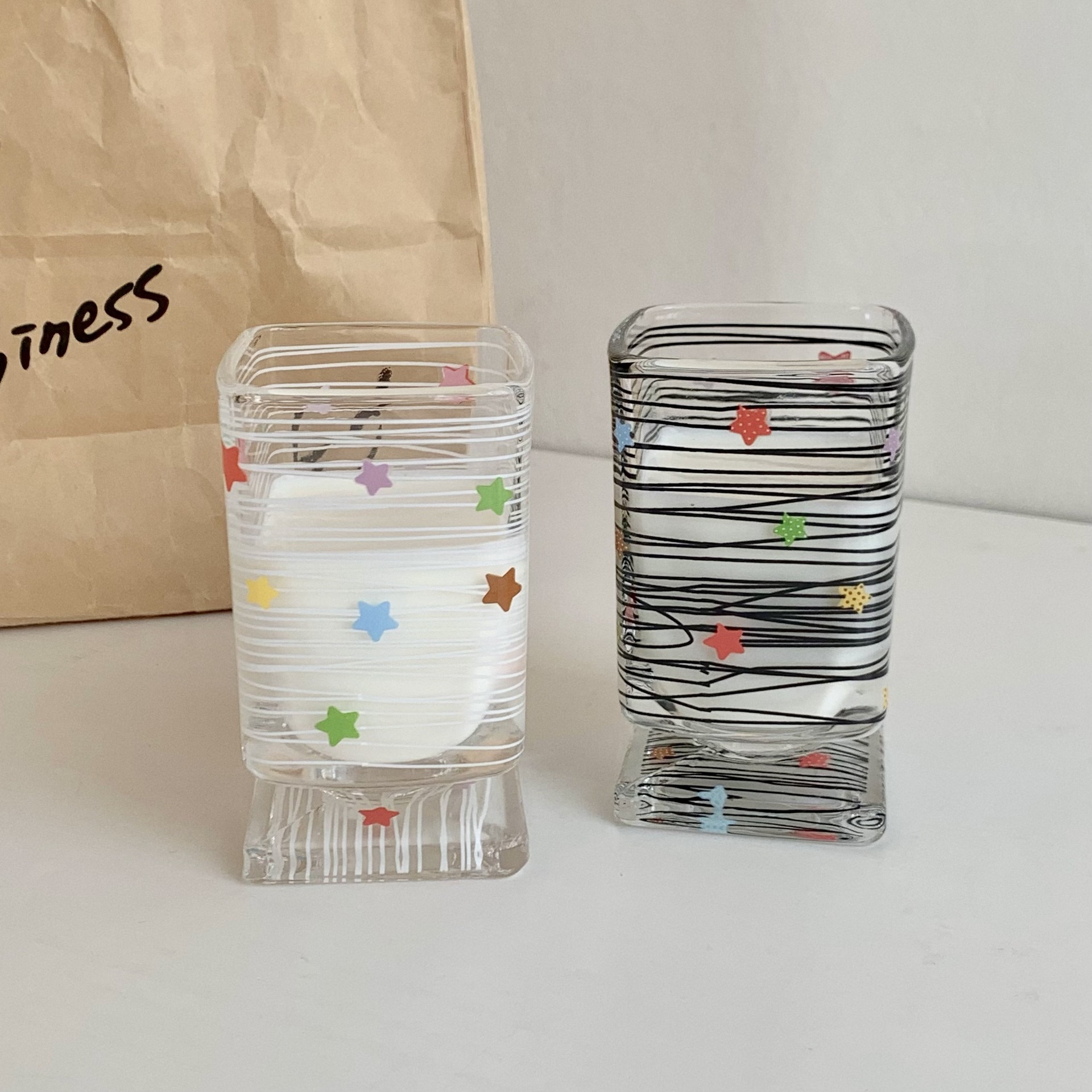 Cute Star Pattern Glass Cup For Juice And Milk Elegant Design_voghion.com