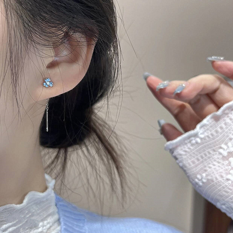 S925 Aguja de plata Flor de iris azul Pendientes de borla Mujer Lujo ligero Sensación de alto nivel Sensación exquisita y versátil Pendientes delgados image 3