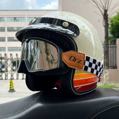 helmet electric locomotive four seasons can: Motosiklet dəbilqələri - m-ivory-white-retro-style-retro-black-and-silver-goggles