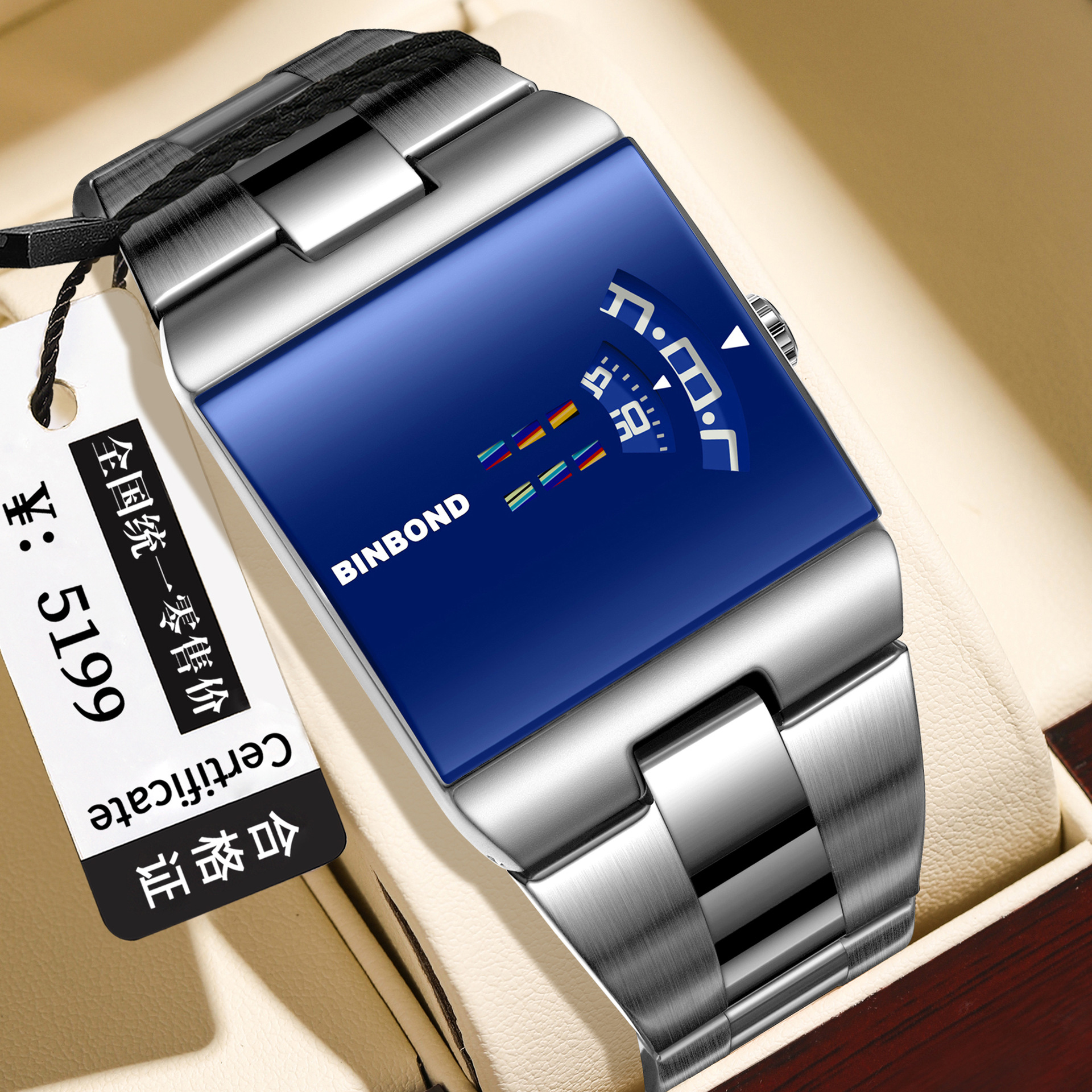 Binbang Foreign Trade Digital Display Square Watch for Men, Fashionable Quartz Wristwatch, Cross-Border Hot-Selling Wholesale, Live Streaming, One-Piece Dropshipping
