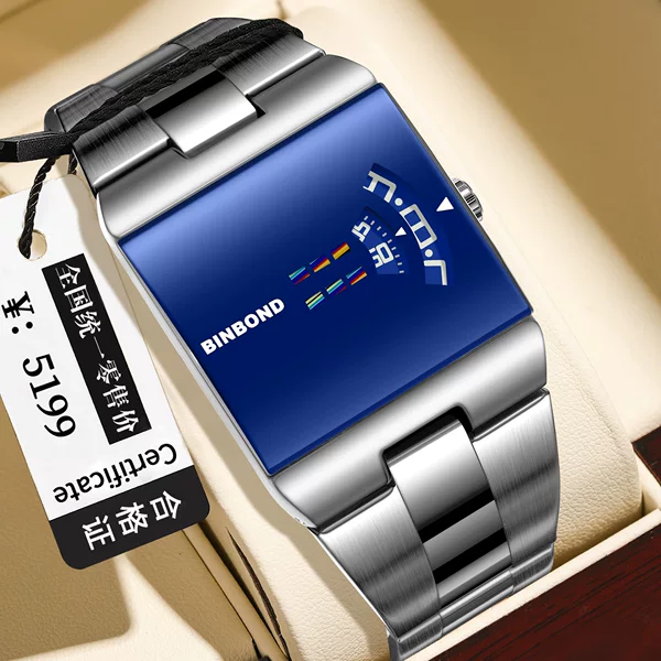 Binbang Foreign Trade Digital Display Square Watch for Men, Fashionable Quartz Wristwatch, Cross-Border Hot-Selling Wholesale, Live Streaming, One-Piece Dropshipping