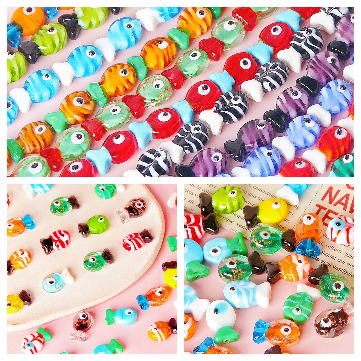 琉璃珠可爱小鱼DIY项链手链手机链饰配件彩色小鱼琉璃珠定制定做