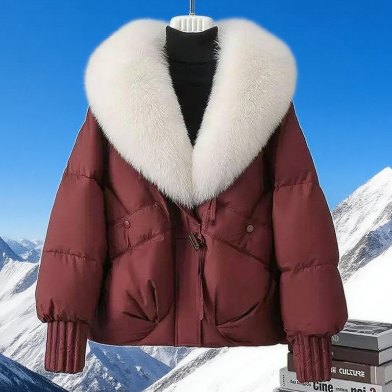 2025 Winter New down Cotton Jacket Women's Short Accessible Luxury Large Fur Collar Cotton Warm Jacket Design Korean Style Cotton Outwear Export