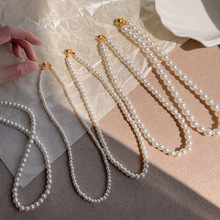 2025年爆款磁吸扣珍珠项链女玻璃白色小米珠锁骨链简约经典款颈链