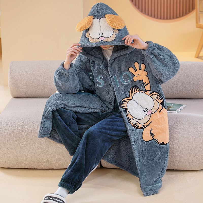 Autumn and Winter Men's Nightgown Fleece-Lined Thickeneded Coral Velvet Hooded Bathrobe Can Be Worn Outside Flannel Pajamas Men's Home Clothes Autumn and Winter Men's Nightgown Fleece-Lined Thickeneded Coral Velvet Hooded Bathrobe Can Be Worn Outside Flannel Pajamas Men's Home Clothes