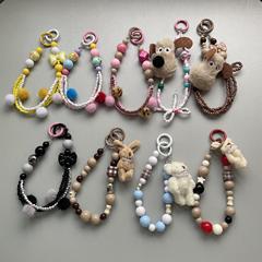 ins日韓小眾毛絨串珠手機鏈條短繩耳機手機掛件百搭創意包包掛飾