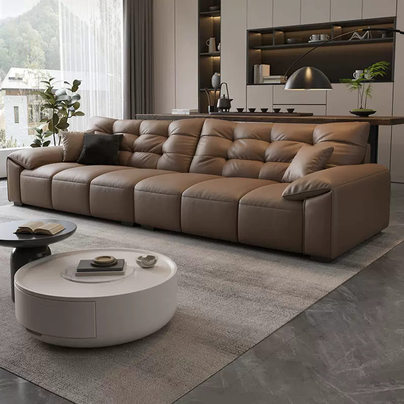 意式极简大象耳朵真皮沙发小户型意式极简皮艺直排沙发简约商务款