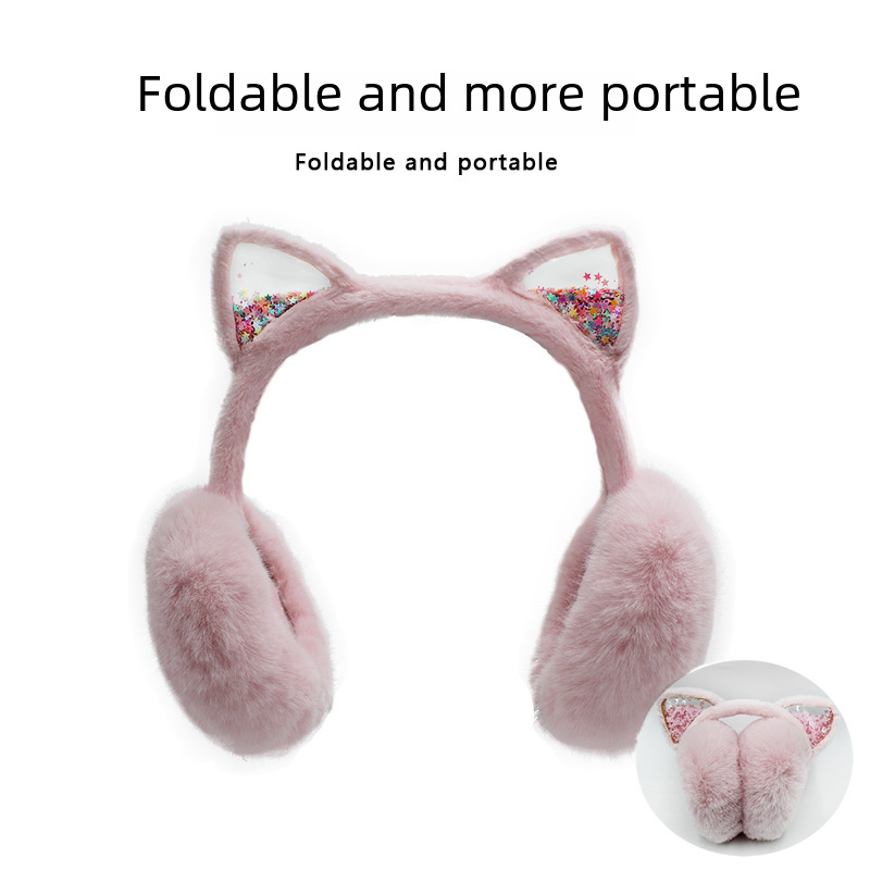 Winter Kidsren's Earmuffs Cute Kitten Warm Fleece-Lined Foldableable Imitation Rabbit Fur Thickeneded Kidsren's Ear Protection Warm Earmuffs