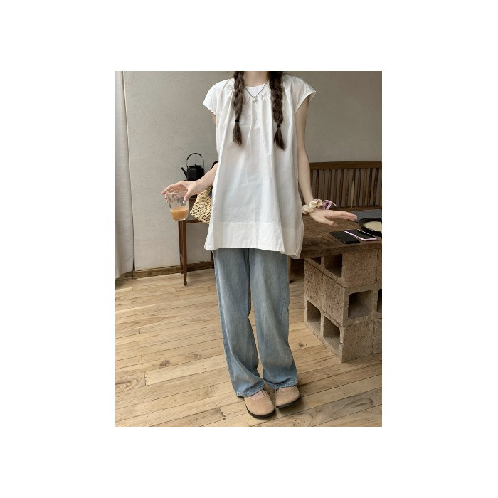 フレンチホワイト Tシャツレディース 2025 夏の新デザインニッチシャツ韓国シックなノースリーブルーズトップ|undefined