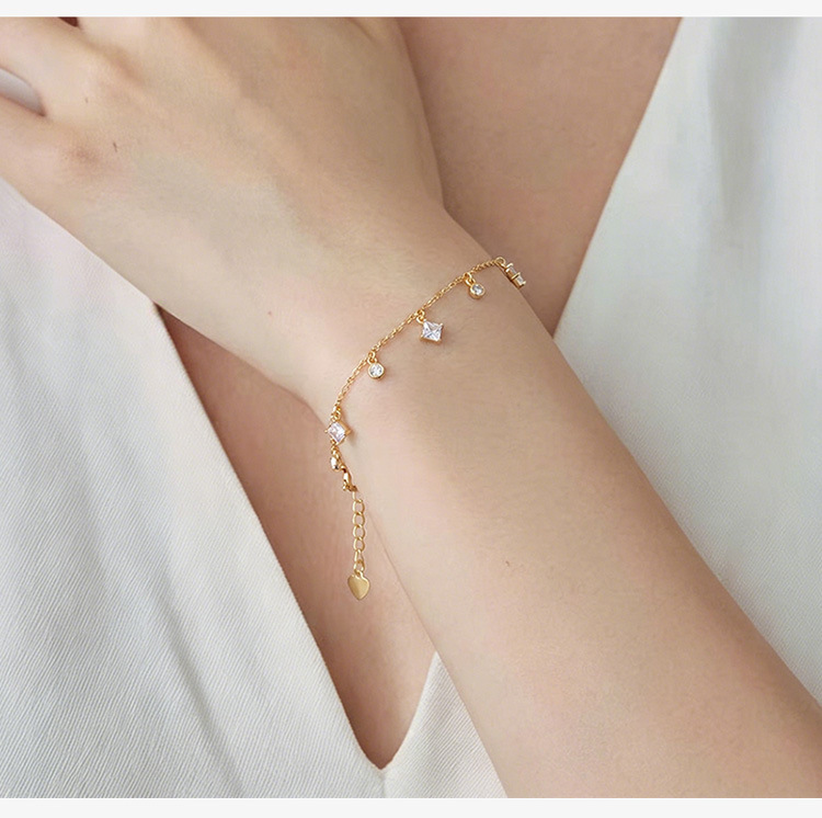 Lắc tay nữ bạc 925 hình học tròn vuông phong cách tối giản — Bạc chi tiết 6