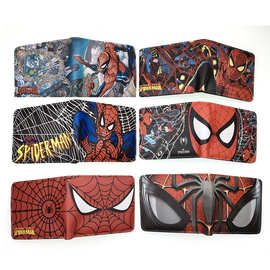 超级英雄系列短款PU钱包 黑 蜘蛛青少年男士卡包对折钱夹