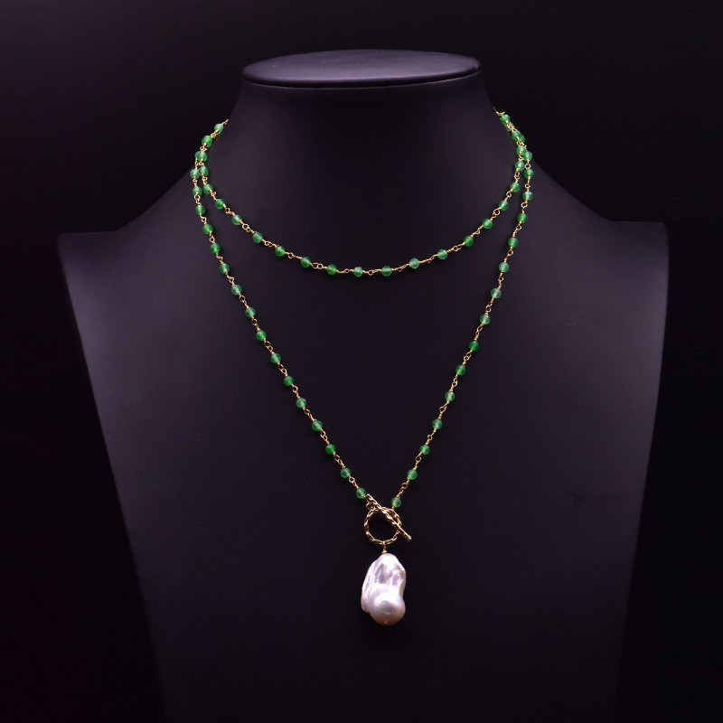 Luz de lujo europeo y americano natural perla suéter cadena dulce barroco verde ágata collar nicho de alta calidad temperamento joyería image 7