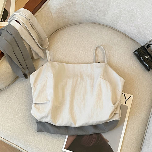 Gray high-end sling vest women's summer new irregular pleated temperament streamer beautiful back sleeveless top