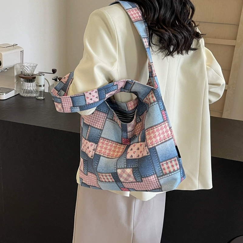 Genuine capacious denim shoulder bag, shopping bag