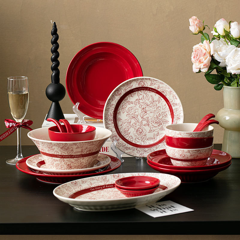 O& New Wedding Tableware Set Wedding Gift Red Bowl and Plate Tableware 2025 New Style Plate Tableware Set in Traditional Style O& New Wedding Tableware Set Wedding Gift Red Bowl and Plate Tableware 2025 New Style Plate Tableware Set in Traditional Style