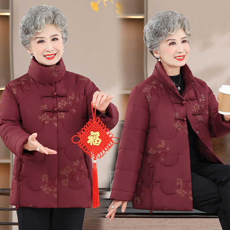 Middle-Aged and Elderly Women's down Jacket Grandma Winter Cotton Coat 70-Year-Old Lady White Duck down Mom Warm Thickened Outerwear