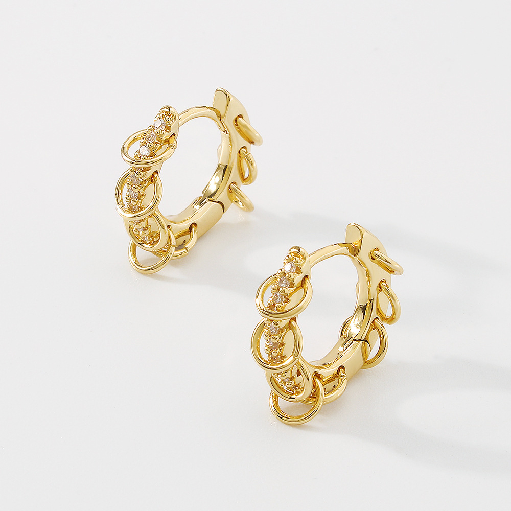 simple copper fashion earrings zircon geometric circle copper earrings