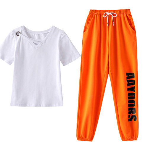 Tingziyi square dance clothing new suit cotton long and short waist T-shirt fitness sports casual dance clothing for women