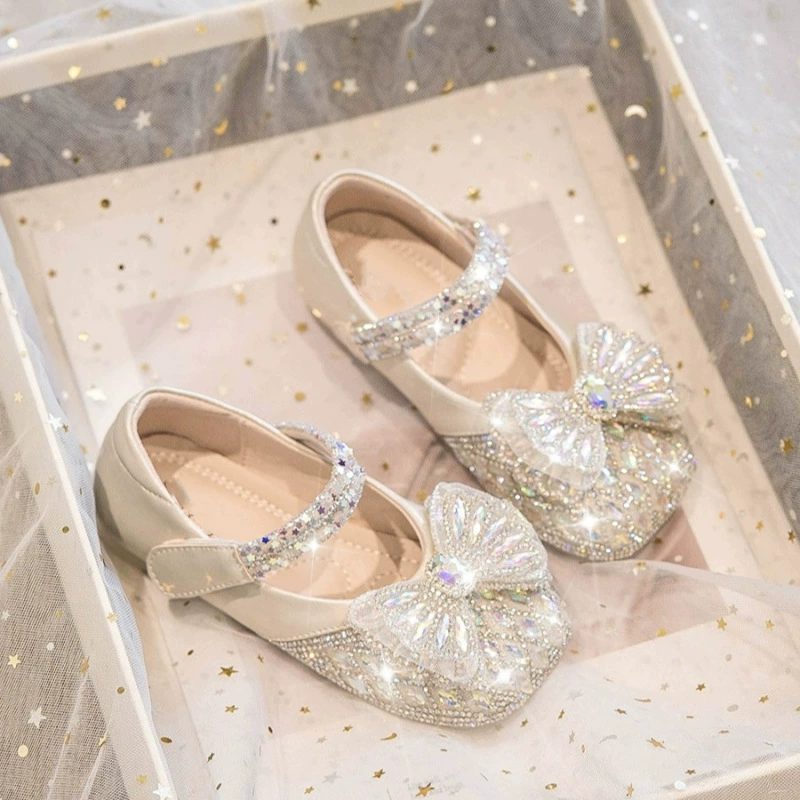 Обувь для девочек Детская кожаная обувь принцессы Обувь для танцев 2024 Весна и Осень Новая детская обувь с блестящими стразами