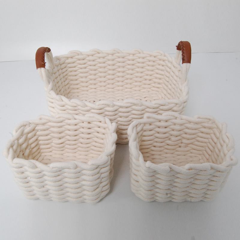 厂家定制棉绳编织收纳筐桌面茶几杂物收纳筐玩具篮子化妆品零食篓
